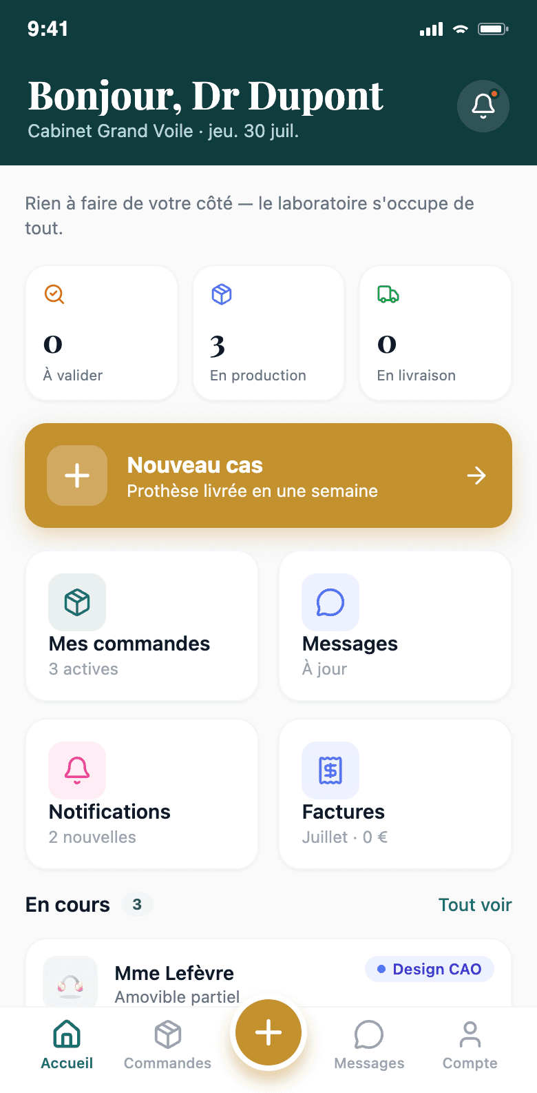 Application mobile Opal — tableau de bord du praticien