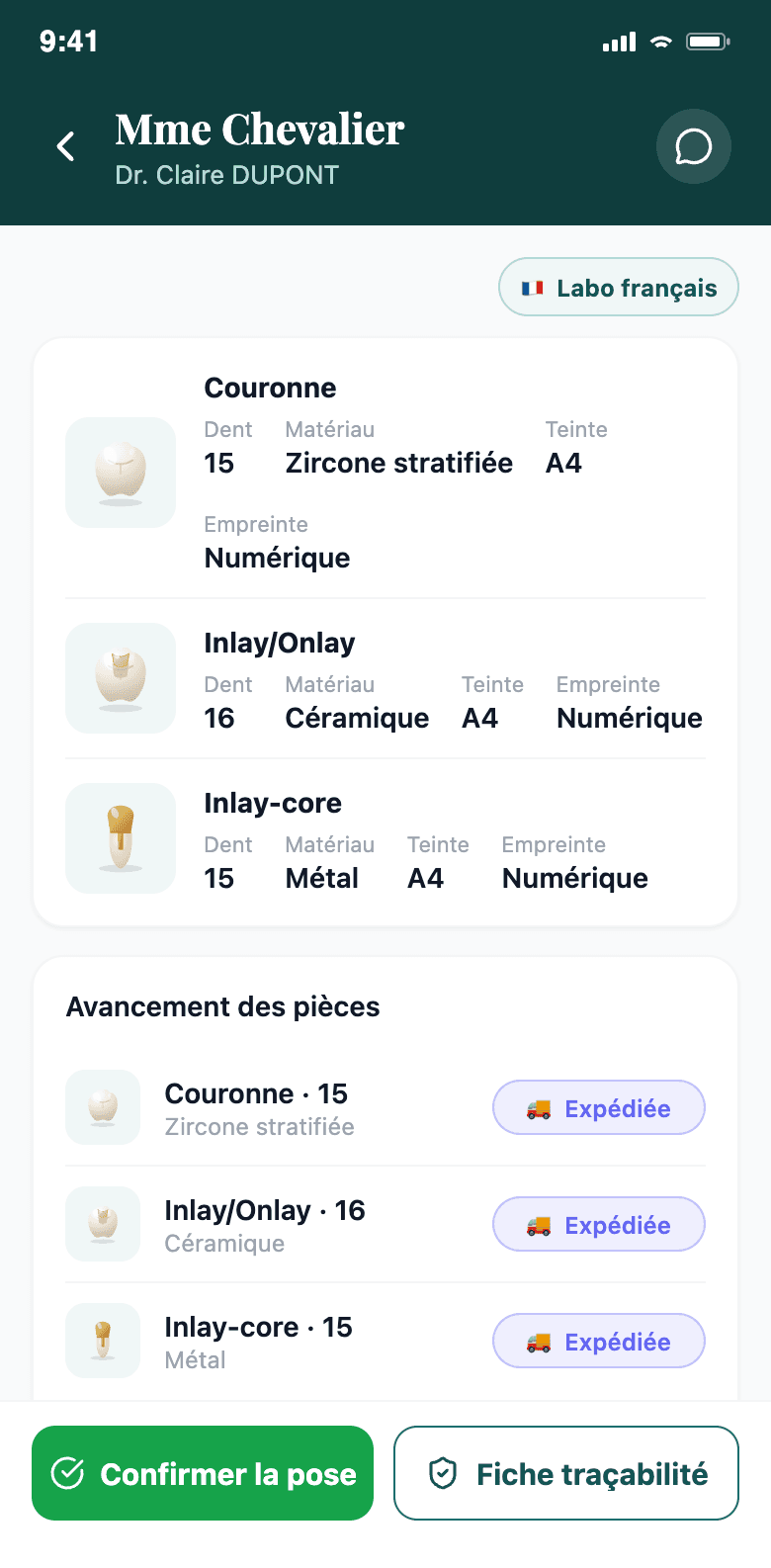 Application mobile Opal — suivi d'une commande pièce par pièce
