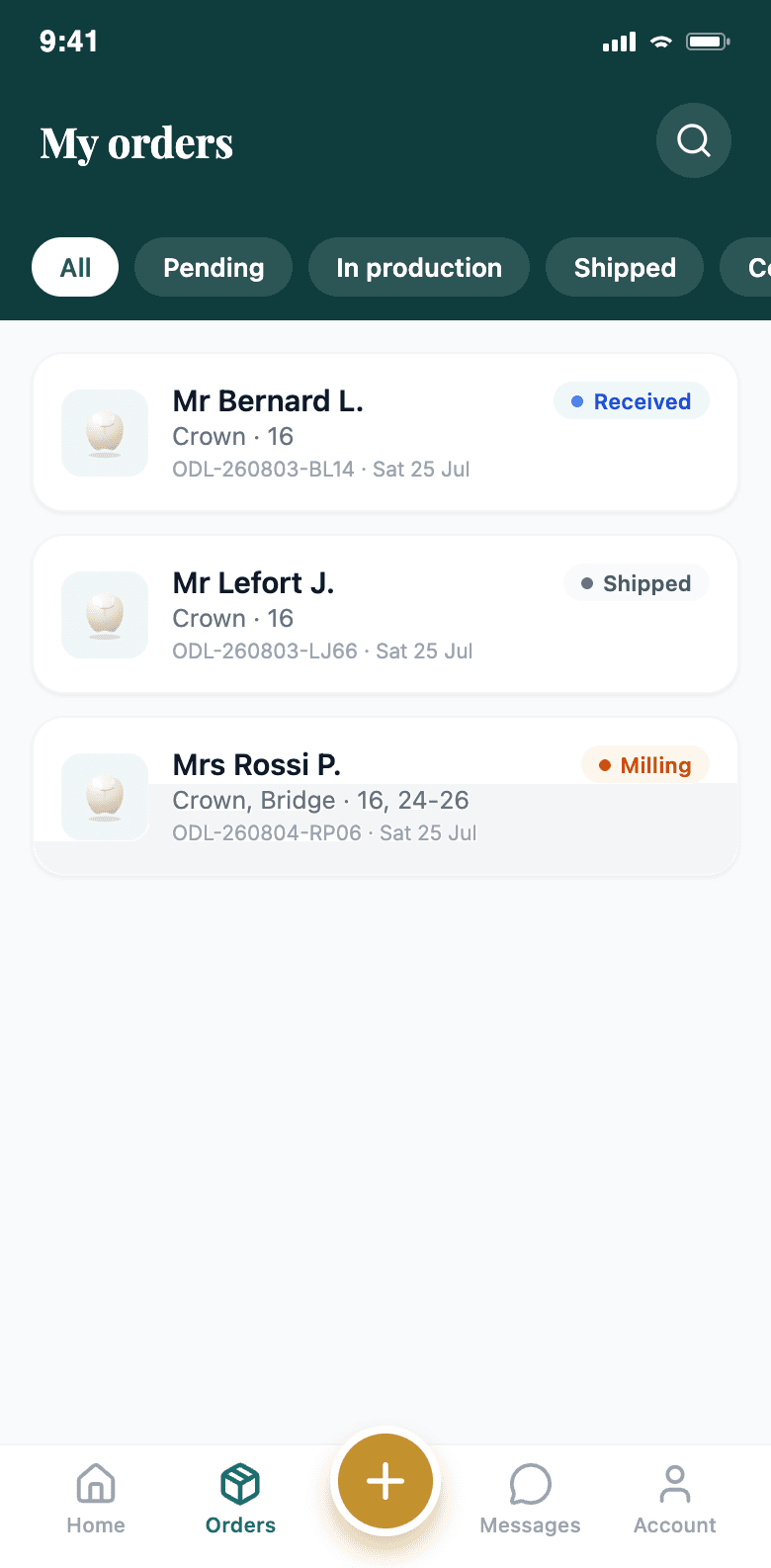 Opal mobile app — list of orders in progress