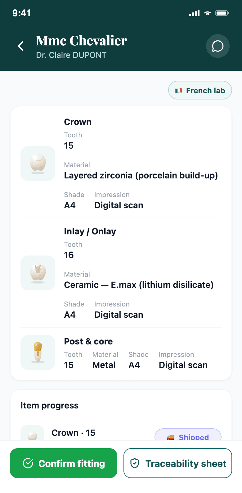 Opal mobile app — tracking an order piece by piece